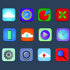 set of icons with shadows for different type of application EPS 10 editable
