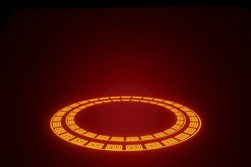 GOLD Circle Glowing neon frame for Happy chinese New Year background 3D rendering