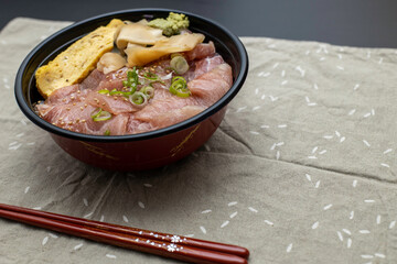 Bowl with japanese food over the table