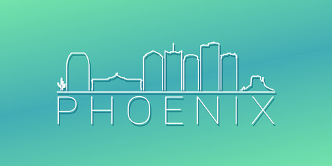 Naklejka premium Phoenix, AZ, USA Skyline Linear Design. Flat City Illustration Minimal Clip Art. Background Gradient Travel Vector Icon.