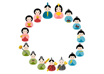 ひな祭りのイラスト: 雛人形の円形フレーム