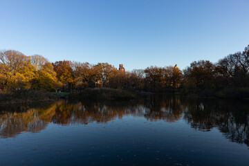 The Turtle Pond at Central Park during Autumn with Colorful Trees in New York City