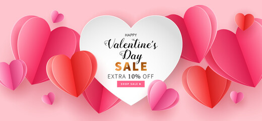 Valentine's day seamless background for social media advertising, invitation or poster design with paper art cut heart shapes. Vector illustration