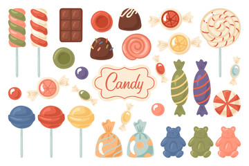 Sweets and sugar candy cute set. Childish print for stickers, cards and posters.