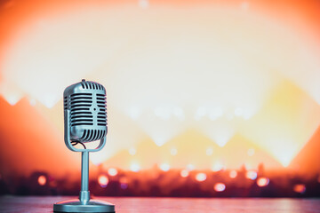 Close-up of classic microphone at concert.