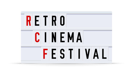RETRO CINEMA FESTIVAL. Text displayed on a vintage letter board light box. Vector illustration.