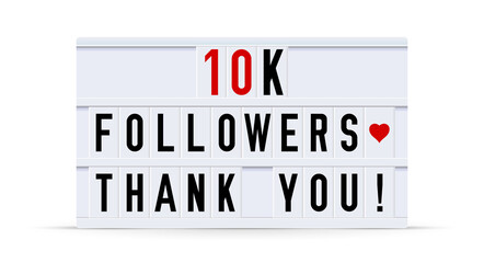 10000 followers, thank you. Text displayed on a vintage letter board light box. Vector illustration.