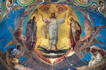 Church of the Resurrection  in St. Petersburg. The mosaics in th - obrazy, fototapety, plakaty