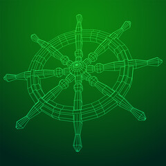 Ship steering wheel. Marine rudder. Wireframe low poly mesh vector illustration.