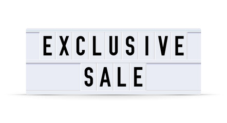 EXCLUSIVE SALE. Text displayed on a vintage letter board light box. Vector illustration.