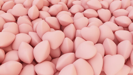 Many pink hearts background. Romantic backdrop. 3d illustration. High resolution.
