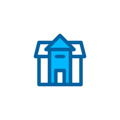 School building icon in blue color. Vector icon with pixel perfect