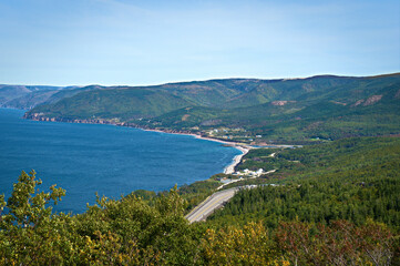 Obraz premium view from the sea Cabot trail road Cape Breton