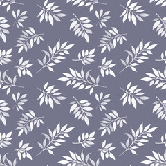 Fototapeta premium Seamless monochrome floral pattern with twigs and leaves for design use