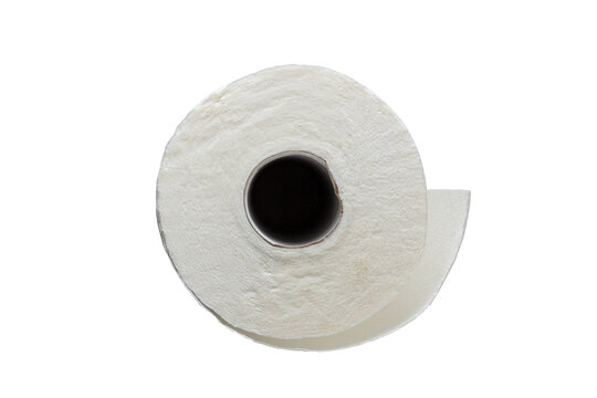 Top view roll of toilet paper isolated on white background