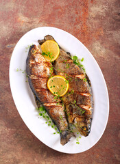 Fried rainbow trout fish