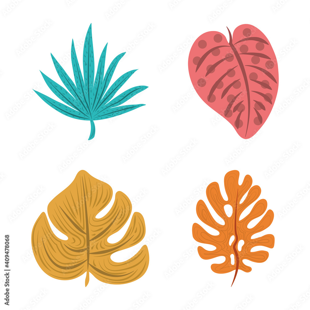 Poster tropical palm leaf foliage nature flora icon set flat design