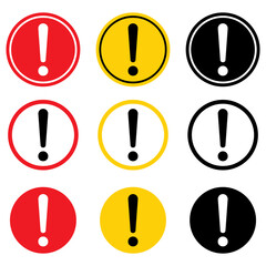 Set of hazard warning, warn symbol vector icon flat sign symbol with exclamation mark isolated on white background