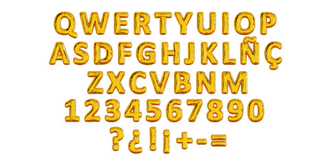 Golden Balloon letters of spanish QWERTY alphabet, party ballon name letter composition