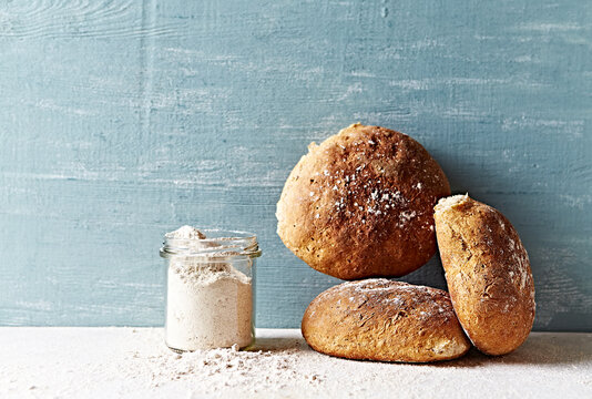 Rustic homemade Spelt Flour Bread. Healthy food concept. Copy space