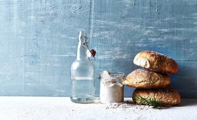 Rustic homemade spelt flour bread. Healthy food concept. Copy space - 409480286