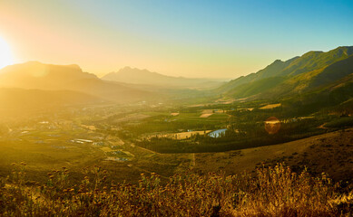 Sunset landscape with mountains and a lake in South Africa - Western Cape © Luca