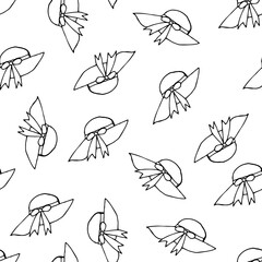 Doodle Summer hat seamless pattern. hand drawn background. Vector illustration