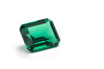 raw emeralds, gemstone jewelry isolated on white background