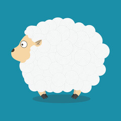 sheep cute style cartoon background blue . vector, illustration