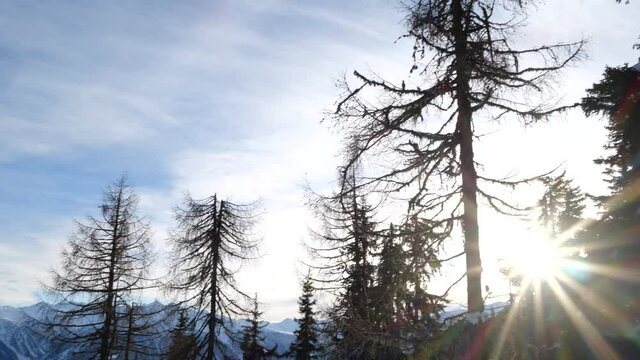 Pan accross mountains in the winter