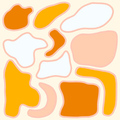 Abstract shapes with textured stroke. Pastel colors set of hand drawn elements for poster or card