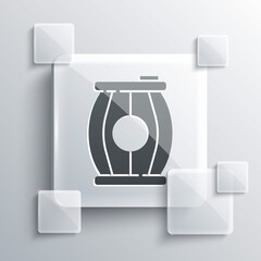 Fototapeta premium Grey Gun powder barrel icon isolated on grey background. TNT dynamite wooden old barrel. Square glass panels. Vector.
