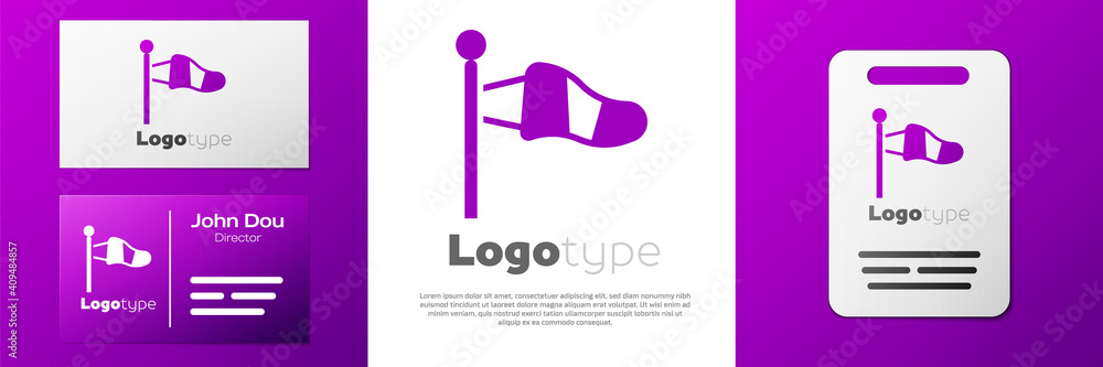 Poster logotype cone meteorology windsock wind vane icon isolated on white background. windsock indicate th