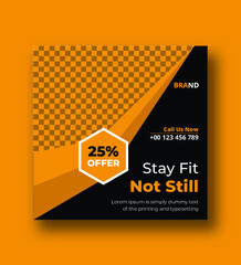 Fitness or gym social media instagram post template design, Stay fit not still banner design, Sports banner