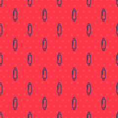Blue line Rolling pin icon isolated seamless pattern on red background. Vector Illustration.