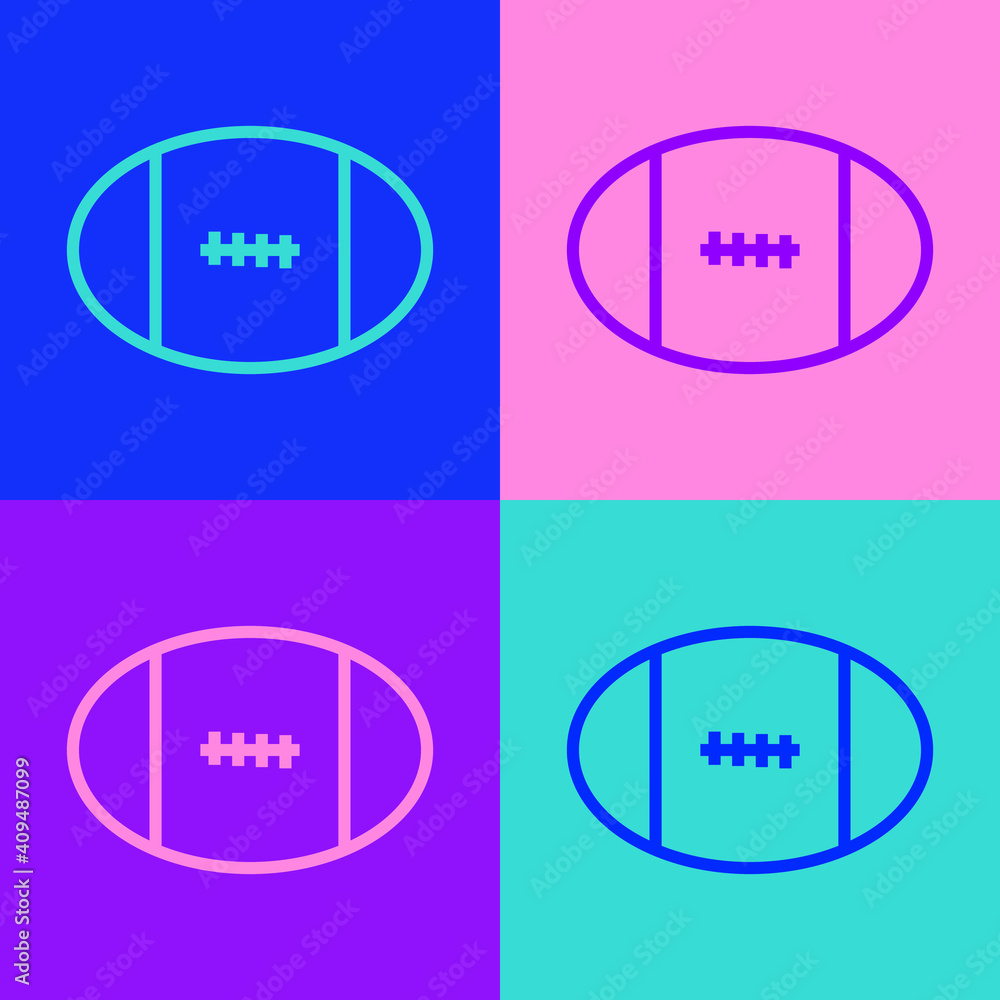 Poster Pop art line Rugby ball icon isolated on color background. Vector.