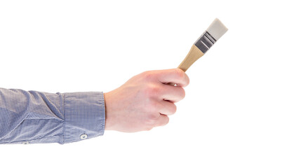 hand holding a brush isolated on white background