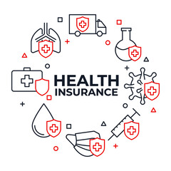 Health insurance coverage set icon. hospital and medical symbol pack vector illustration