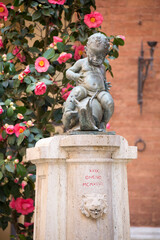 Fototapeta na wymiar Drinking fountain with a figure of a boy on the cochlea