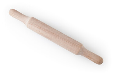 Wooden rolling pin isolated on white background with clipping path