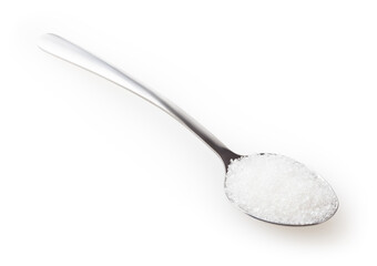 Teaspoon of sugar isolated on white background with clipping path