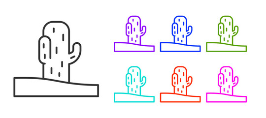 Black line Cactus icon isolated on white background. Set icons colorful. Vector.