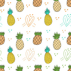 Doodle Pineapple seamless pattern. hand drawn  of a Pineapple background. Tropical fruit Vector illustration