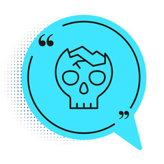 Black line Broken human skull icon isolated on white background. Blue speech bubble symbol. Vector.
