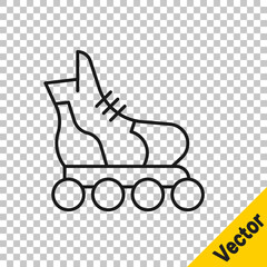 Black line Roller skate icon isolated on transparent background. Vector.