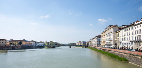 Naklejka premium View of the Arno river from the bridge. Florence