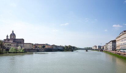 View of the Arno river from the bridge. Florence