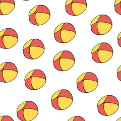 Doodle beach ball seamless pattern. hand drawn background. Vector illustration