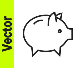 Black line Piggy bank icon isolated on white background. Icon saving or accumulation of money, investment. Vector.