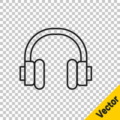 Black line Headphones icon isolated on transparent background. Earphones. Concept for listening to music, service, communication and operator. Vector.